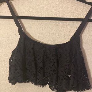 Kenneth Cole Reaction Black Lace Flounce Swim Top